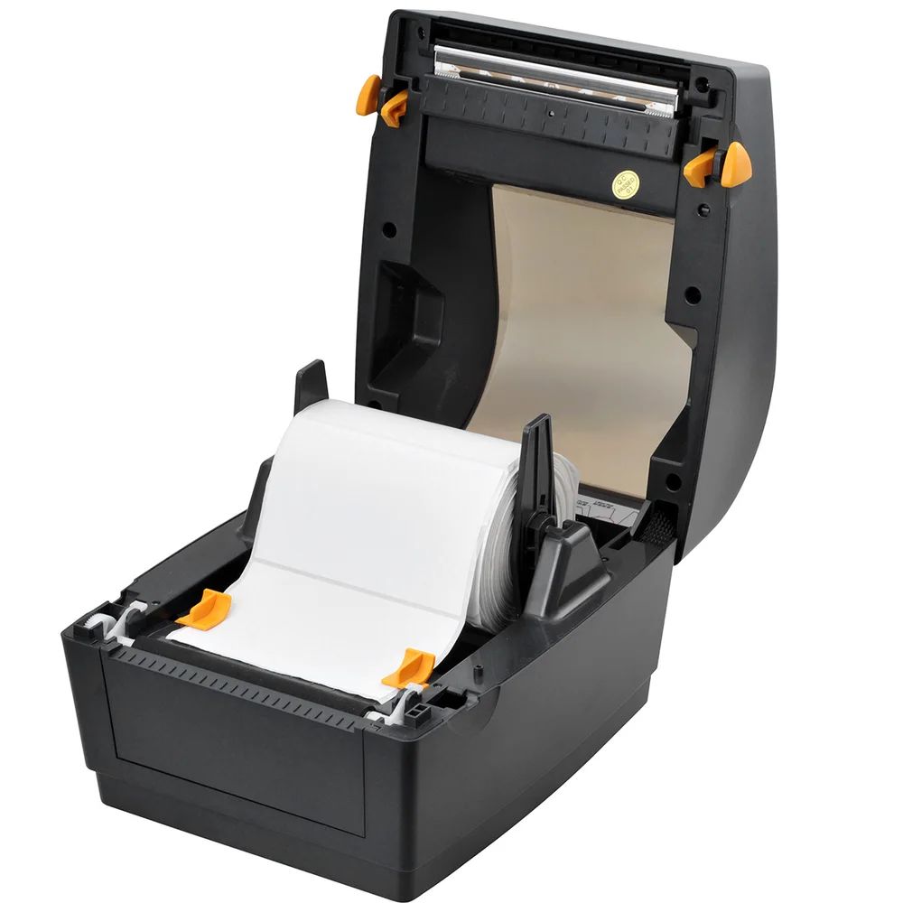 G4POS RT1500 ouverte, avec un rouleau d’étiquettes en place